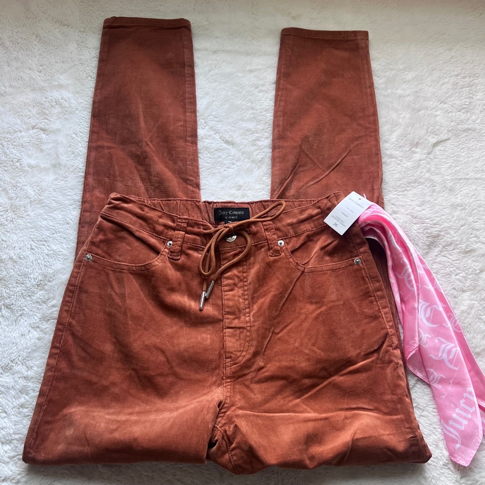 Juicy Couture Newport Skinny Corduroy Pants Ginger Orange High Rise Size 26 NEW